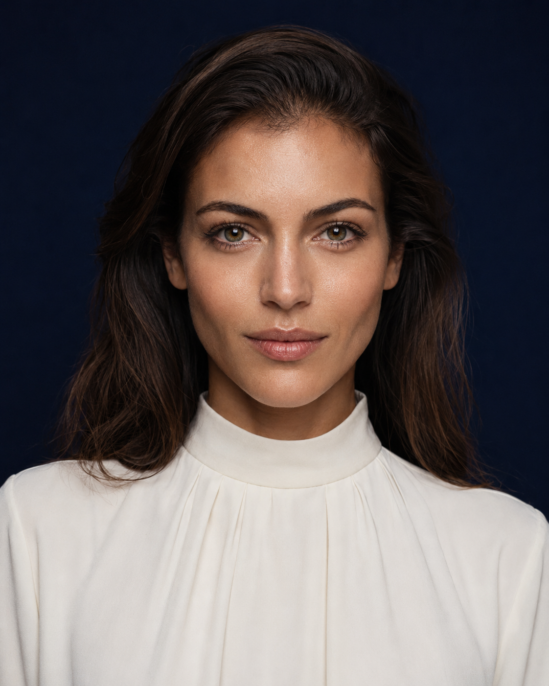 Retrato feminino com expressão tranquila