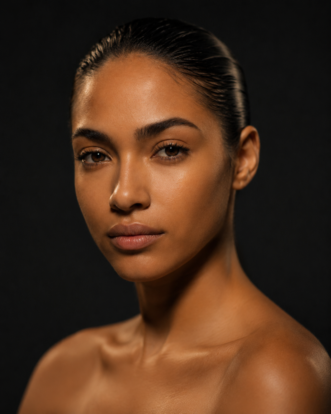 Perfil feminino com nariz harmonioso e pele saudável